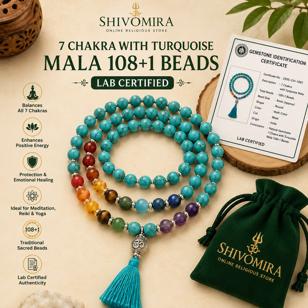 7 Chakra with Turquoise Mala 108+1 Beads Certified for Healing