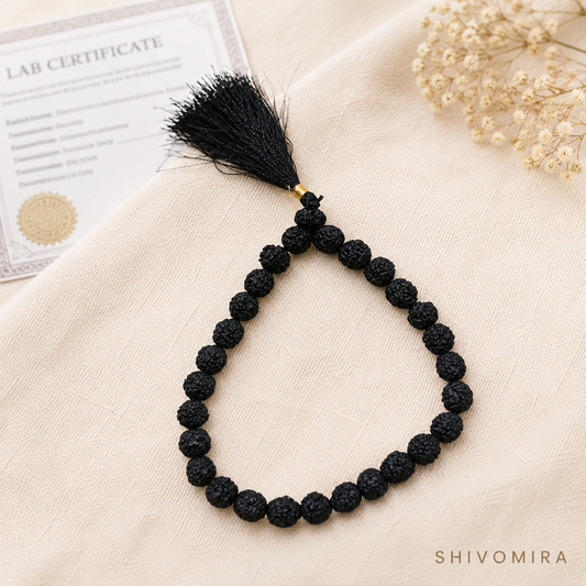 Black Rudraksha Mala 8MM | 27+1 & 108+1 Variants | Lab Certified